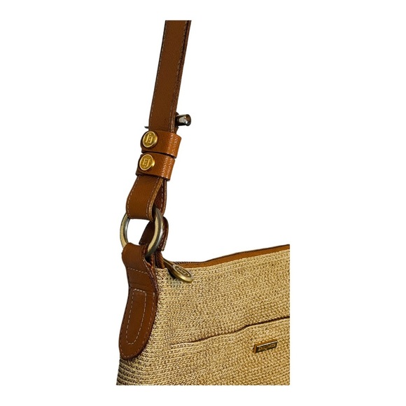 ERIC JAVITS WOVEN SQUISHEE CROSSBODY BAG TAN BROWN GOLD STRAW LEATHER - Picture 7 of 12